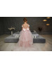 Peach Pearl Beaded 3D Flowers Tulle Flower Girl Dress With Train